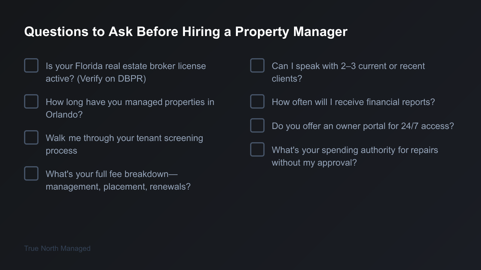 Checklist of 8 questions to ask before hiring a property manager in Orlando
