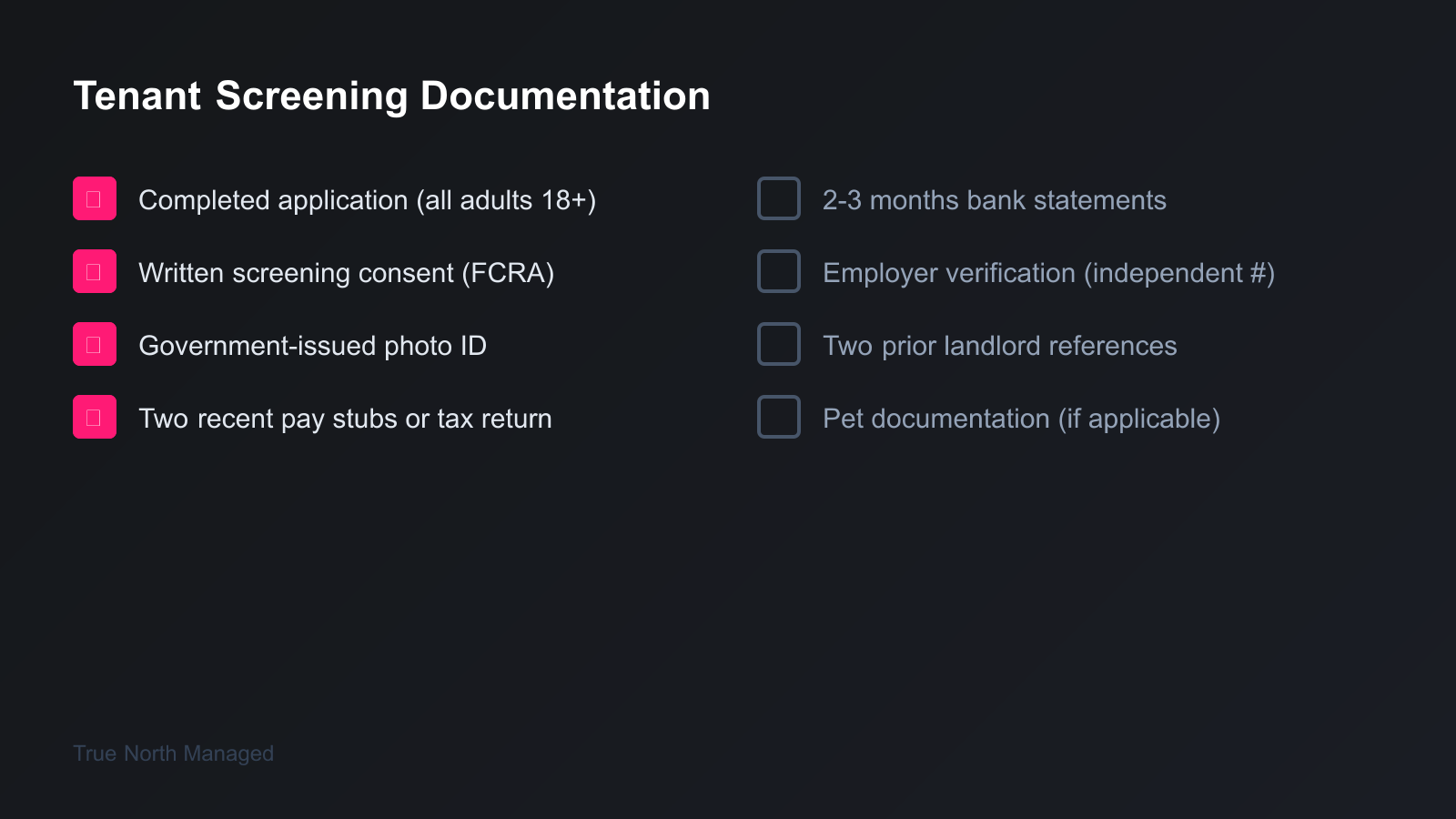 Tenant screening documentation checklist for Florida landlords