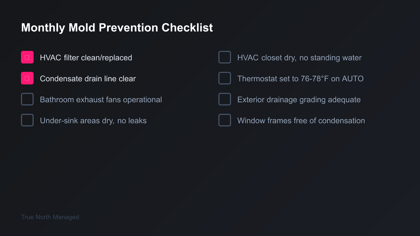 Monthly mold prevention checklist for Florida rental properties