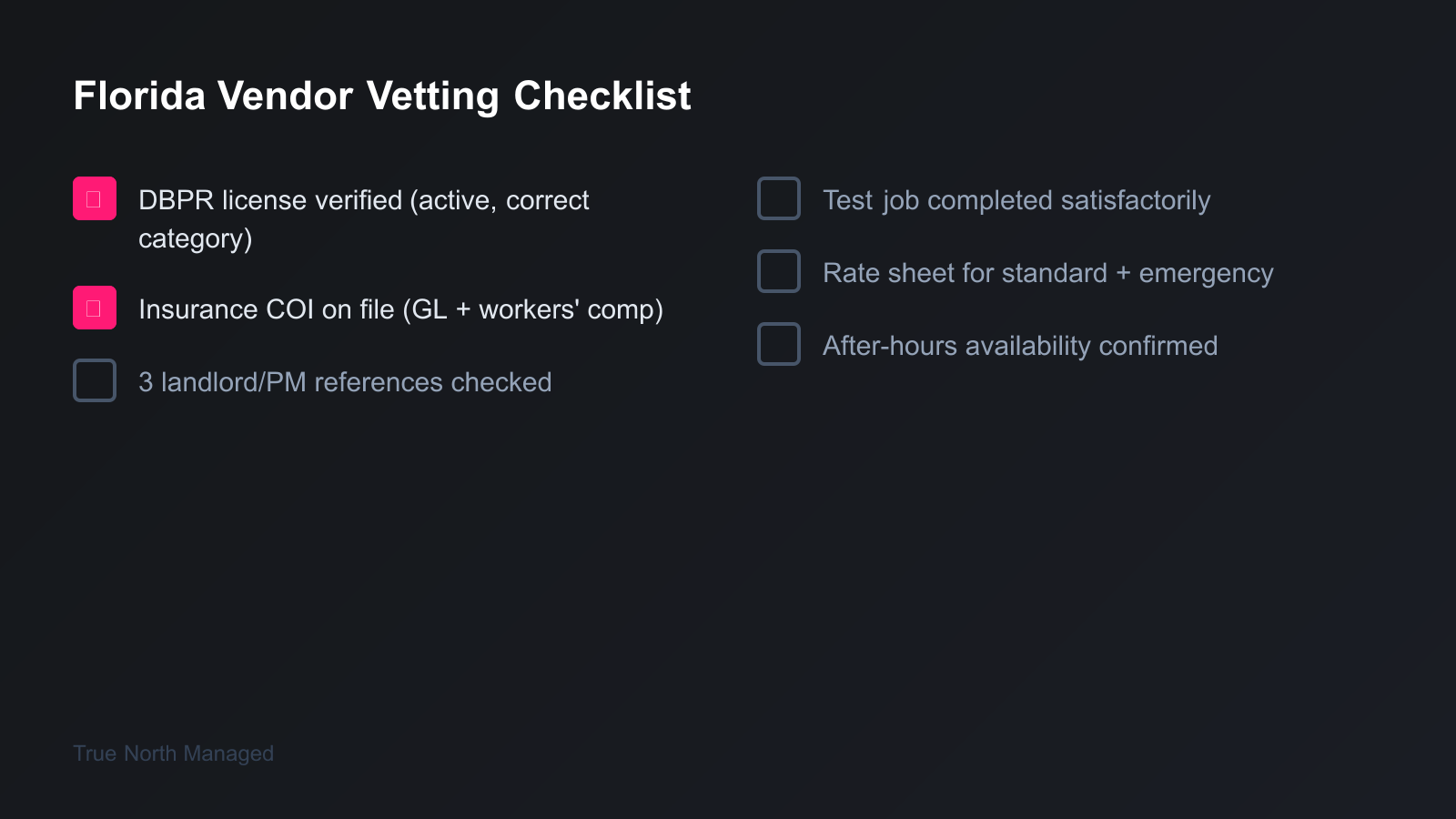 Vendor vetting checklist for Florida rental property contractors