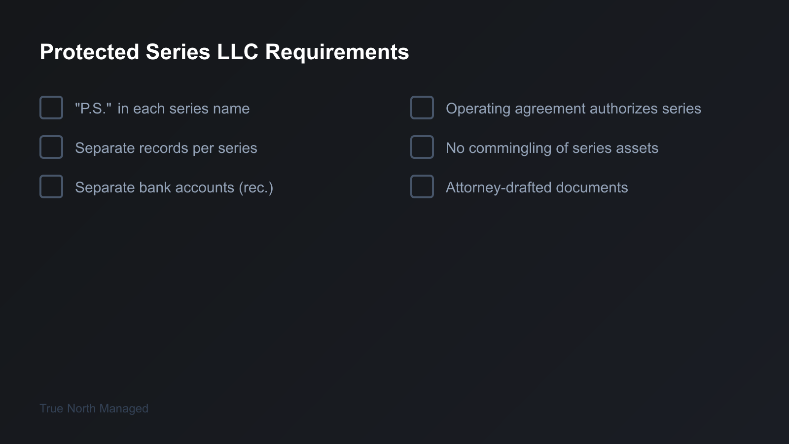 Checklist of Florida Protected Series LLC formation requirements