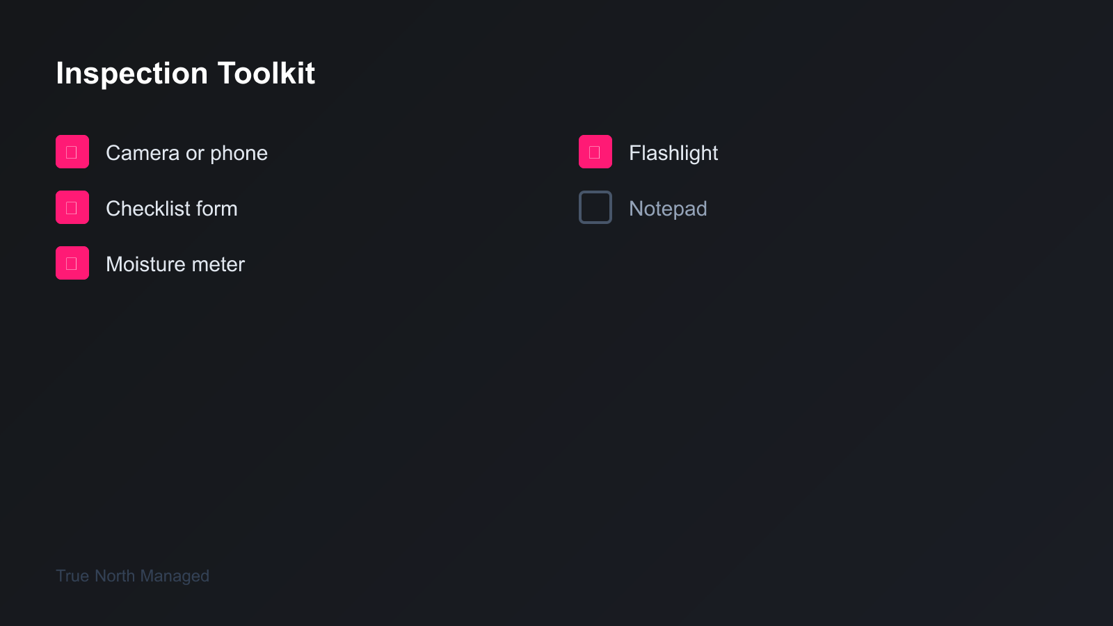 Property inspection toolkit checklist
