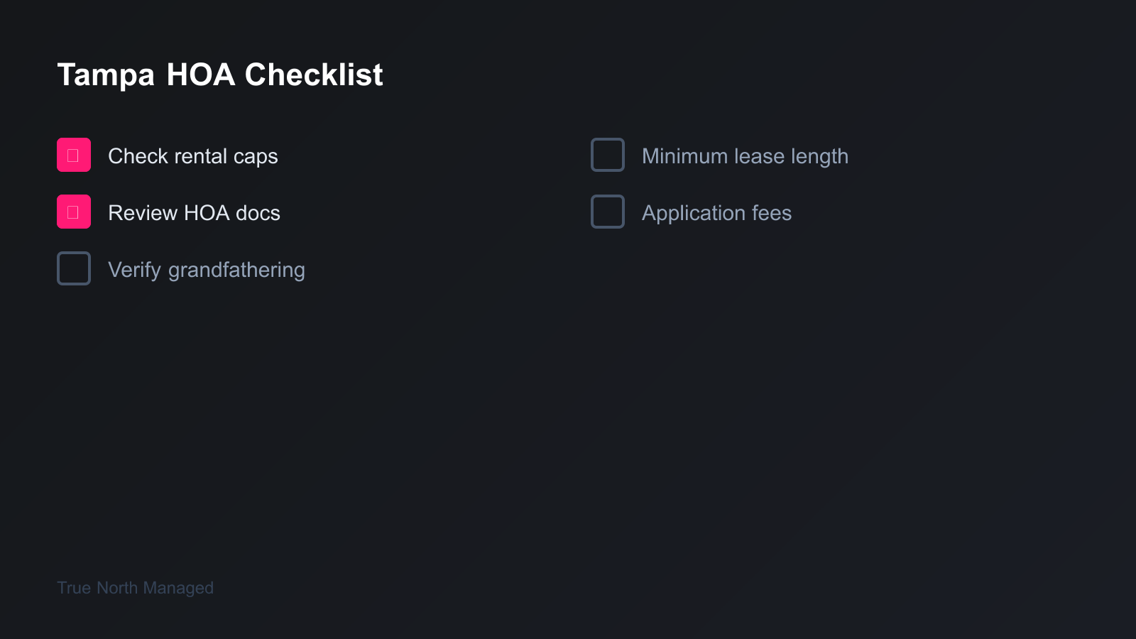 Tampa HOA rental checklist